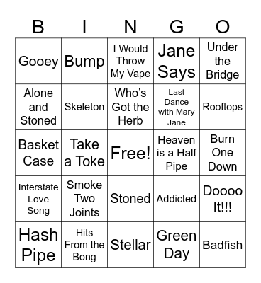 Alternative THC Songs Bingo Card