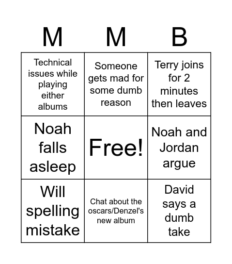 Mixtape Mentality Bingo Card