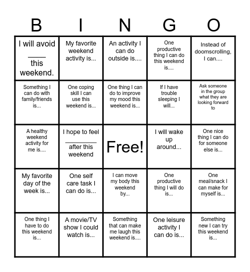 WEEKEND PLANNING Bingo Card