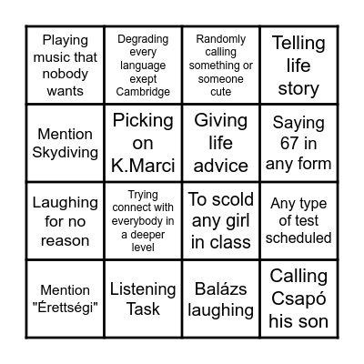 English Class BINGO Card