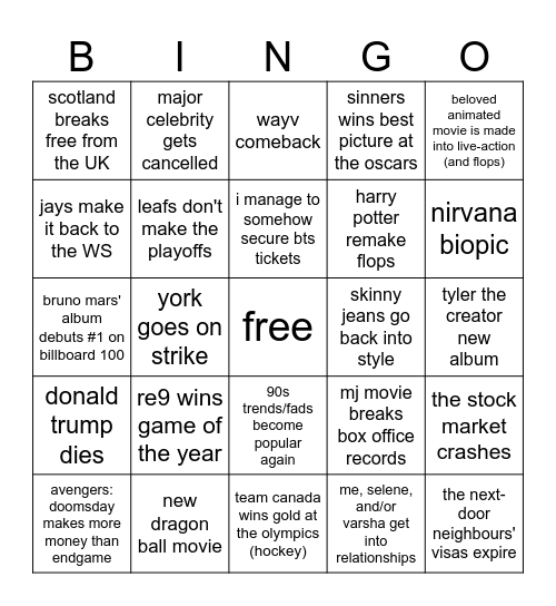 2026 Bingo Card