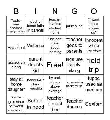TA movie Bingo Card