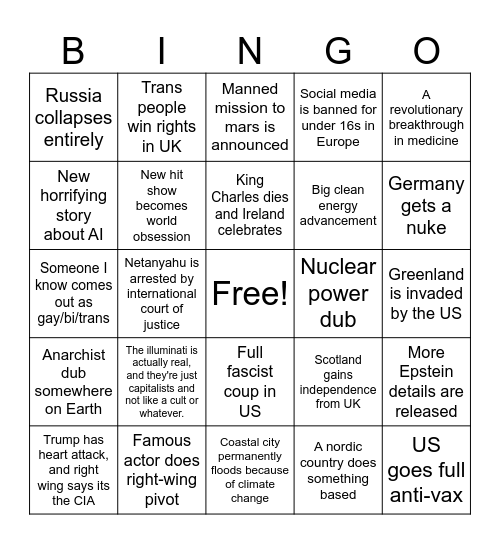 2026 Bingo Card Bingo Card