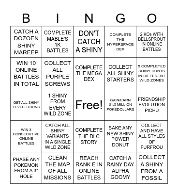 Pokemon Legends ZA Bingo Card