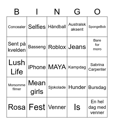 Maya Bingo Card