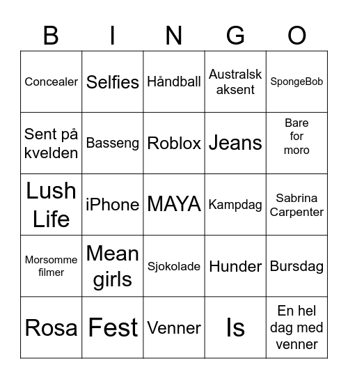 Maya Bingo Card