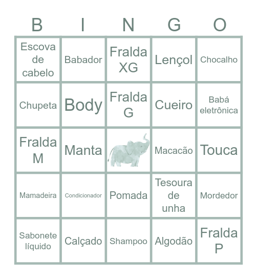 Chá de fraldas Otto Bingo Card