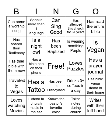 Ladies Fellowship Bingo Card