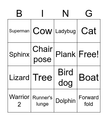 Yoga Bingo Card