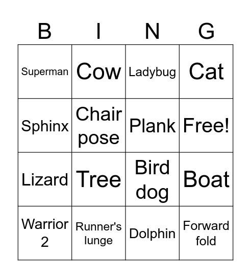 Yoga Bingo Card