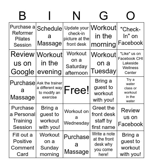 HOTWORX BINGO Card