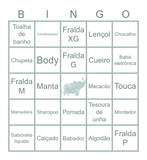 Chá de fraldas Otto Bingo Card
