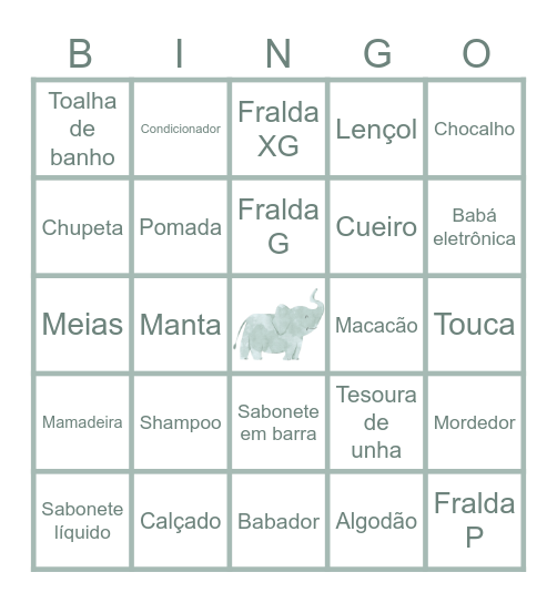 Chá de fraldas Otto Bingo Card