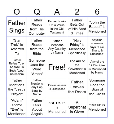Orthodox Questions Answered 2026 Bingo Card