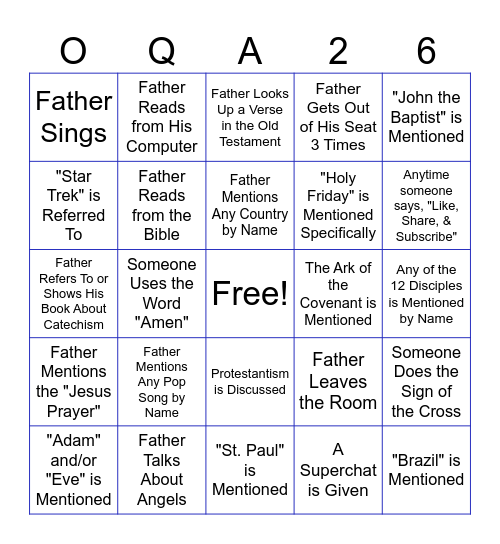 Orthodox Questions Answered 2026 Bingo Card