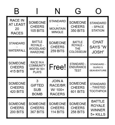 MARBLES BINGO Card