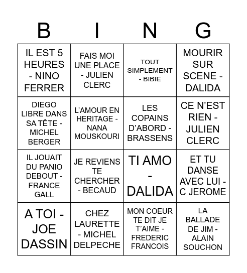BINGO MUSICAL Bingo Card