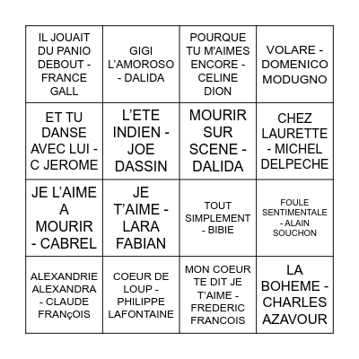 BINGO MUSICAL Bingo Card