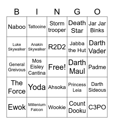 Star Wars Bingo Card