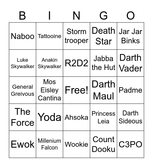 Star Wars Bingo Card