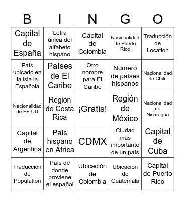 Países Hispanos Bingo Card