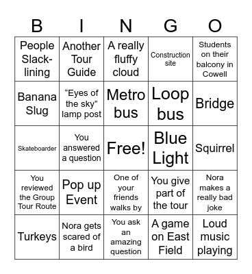 Walk the Group Tour Route Bingo Card