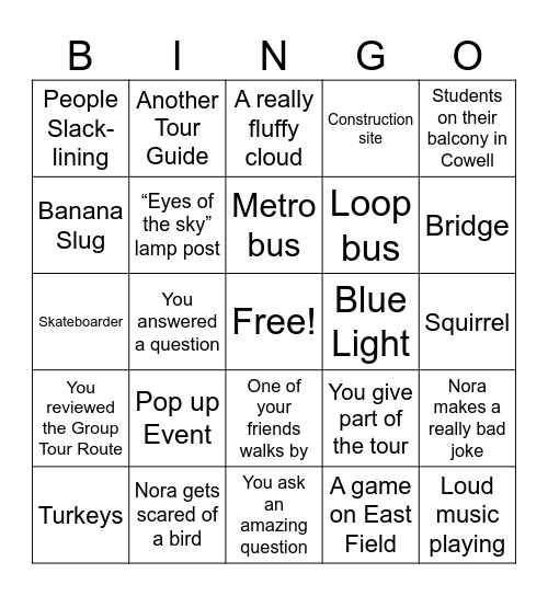 Walk the Group Tour Route Bingo Card