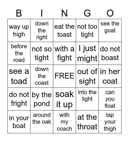 oa / igh Bingo Card