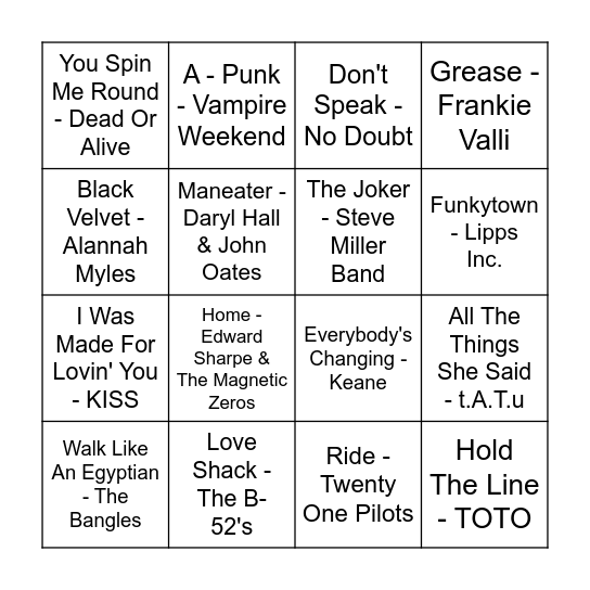 Music Bingo Card
