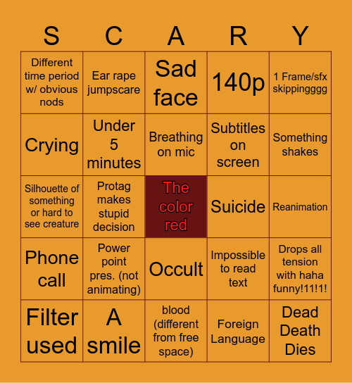 Internet Horror Bingo Card