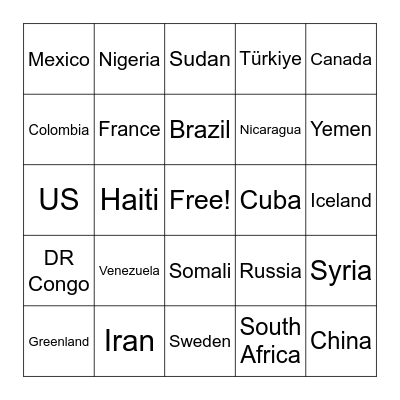 Which countries will Trump bomb next? Bingo Card