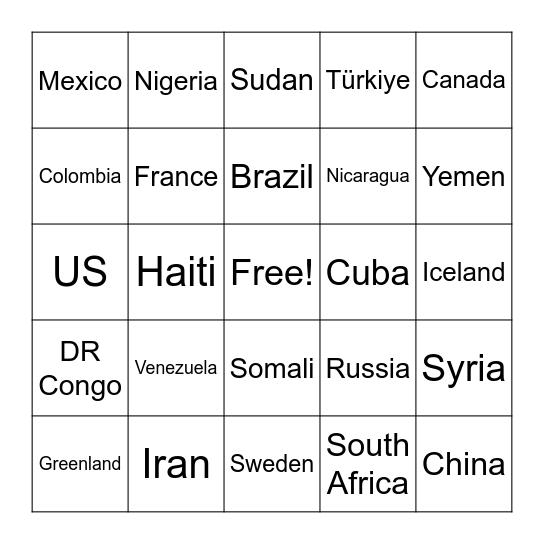 Which countries will Trump bomb next? Bingo Card