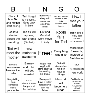 Himym Loreta Predictions Bingo Card