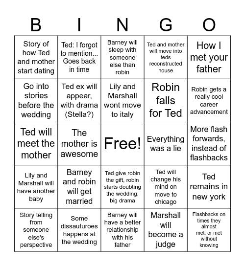 Himym Loreta Predictions Bingo Card