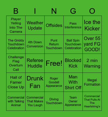 Super Bowl 2026 Bingo Card