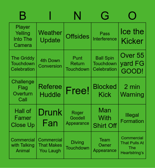 Super Bowl 2026 Bingo Card