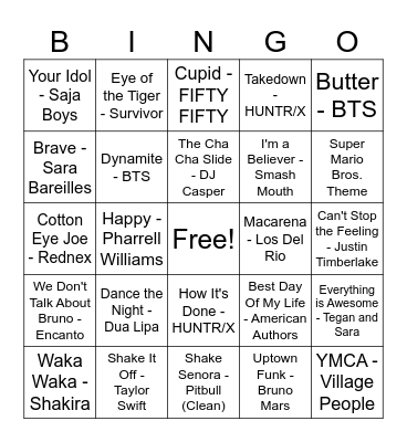 BHES Music Bingo Card