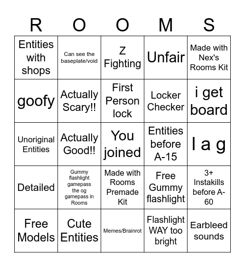 Rooms Fangame Bingo Card