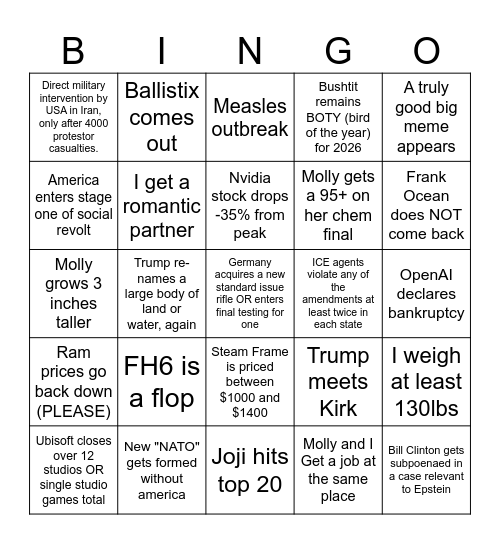Colin - 2026 Bingo (Jan 22 - Dec 31) Bingo Card