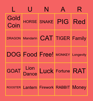 Lunar New Year Bingo Card
