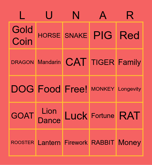 Lunar New Year Bingo Card