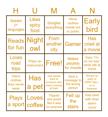 "Who’s That Human?" Bingo Card