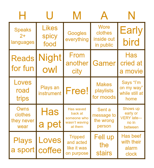 "Who’s That Human?" Bingo Card