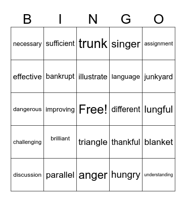 Challenging Bingo! Bingo Card
