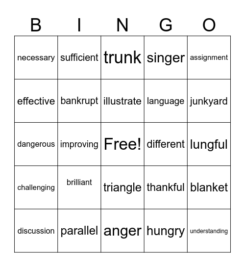 Challenging Bingo! Bingo Card