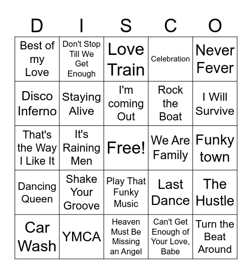 Disco Inferno Bingo Card