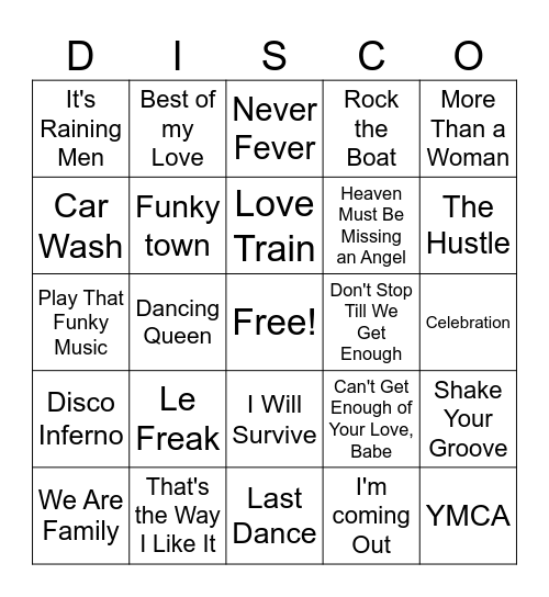 Disco Inferno Bingo Card