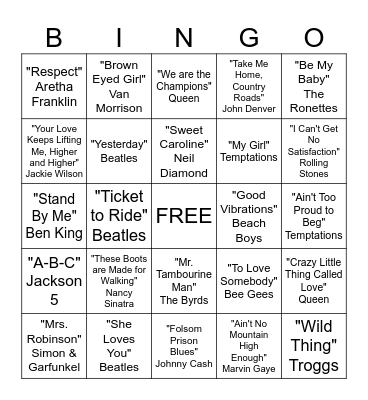 Musical Bingo Card