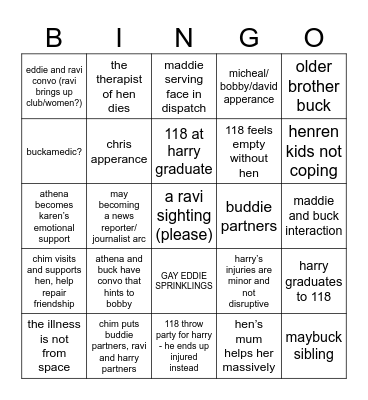 9-1-1 9x09 Bingo Card
