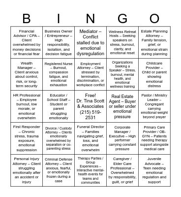 Ideal Referral for Dr. Tina Scott & Associates Bingo Card